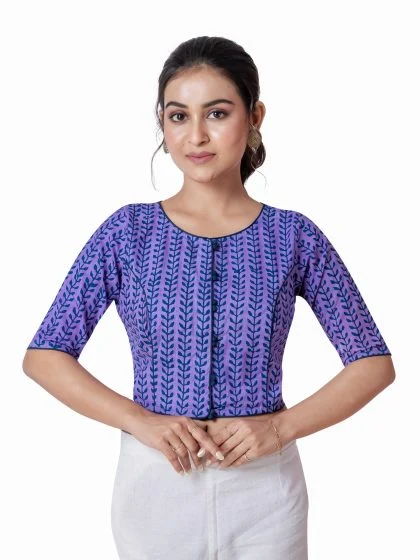 JALPAIBON Elegant Purple Round Neck Cotton Short Sleeve Blouse for Women