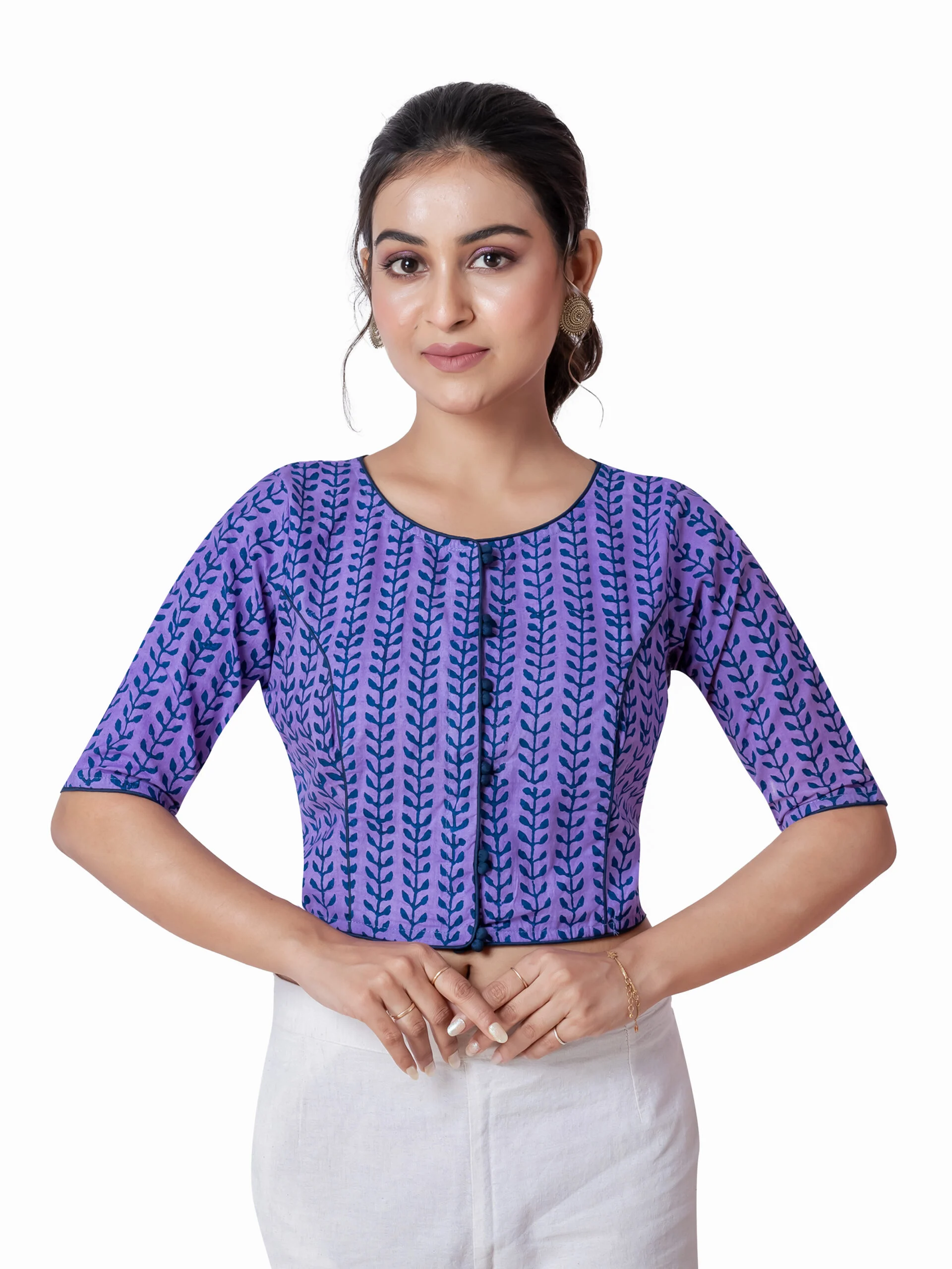JALPBL-25_08_1412-scaled-1.jpg JALPAIBON Elegant Purple Round Neck Cotton Short Sleeve Blouse for Women