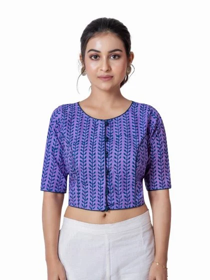 JALPAIBON Elegant Purple Round Neck Cotton Short Sleeve Blouse for Women