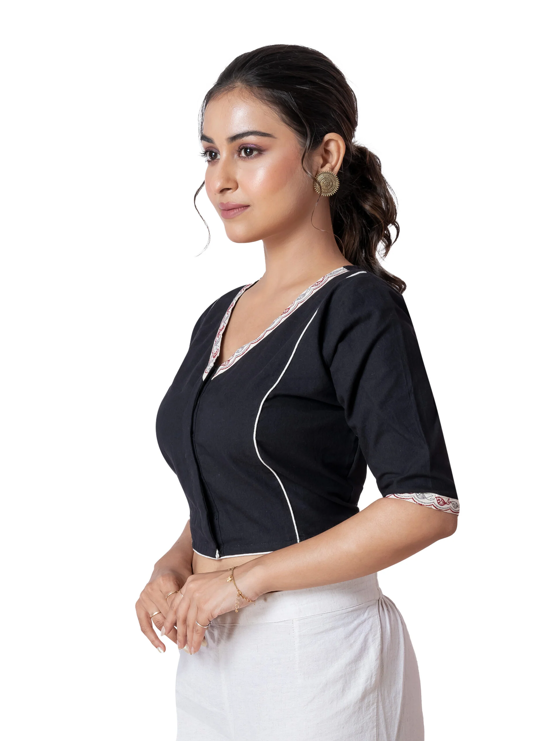 JALPBL-25_08_1441-scaled-1.jpg JALPAIBON Elegant Black V-Neck Cotton Short Sleeve Designer Blouse for Women