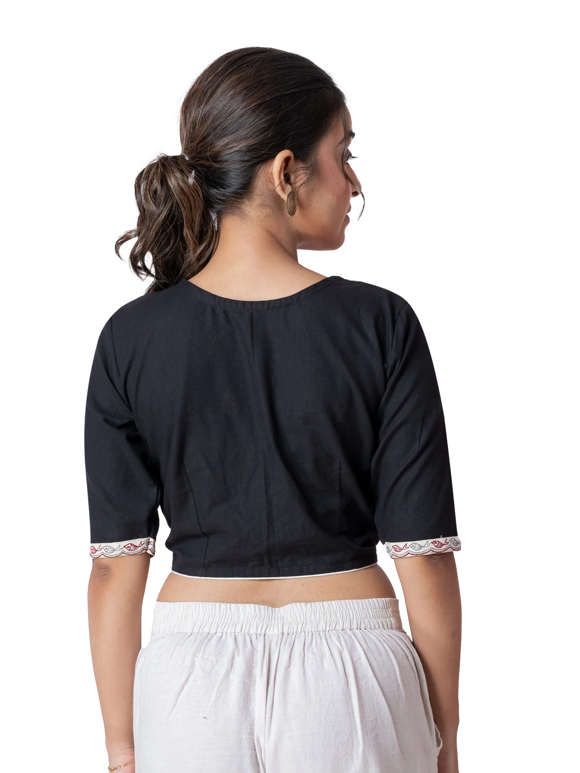 JALPBL-25_08_1444-scaled-1.jpg JALPAIBON Elegant Black V-Neck Cotton Short Sleeve Designer Blouse for Women
