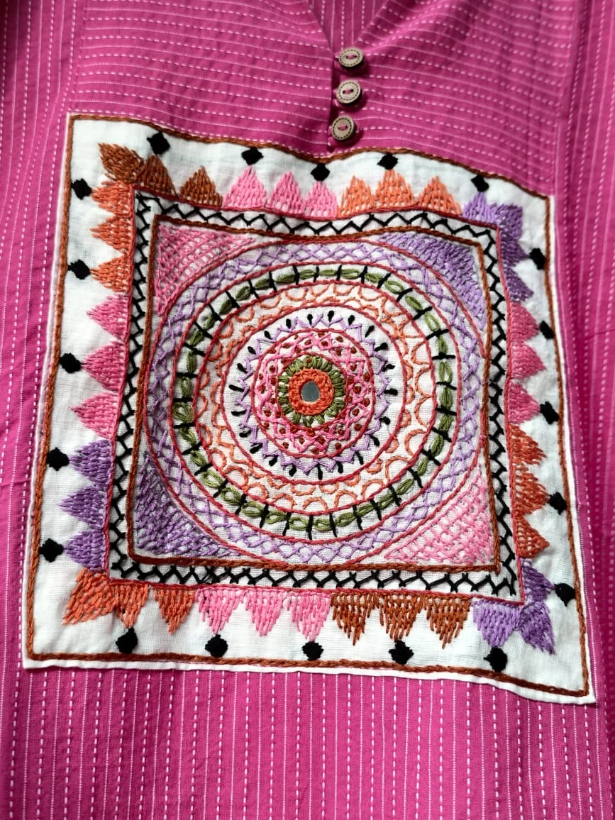 JALPKR-25_15-2.jpg JALPAIBON Women’s Stylish Pink Cotton Kurti with Hand Embroidered Square Motif Design