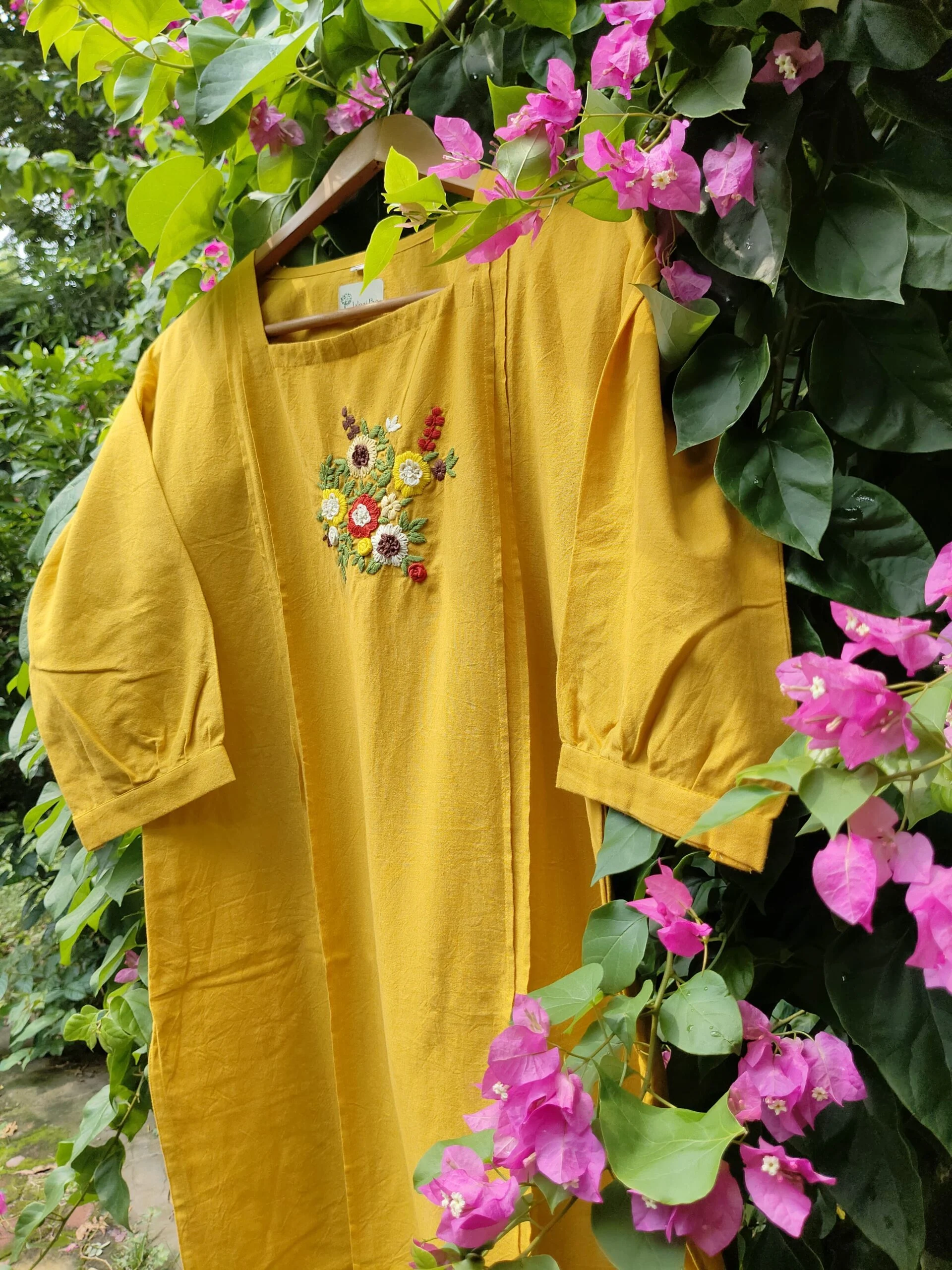 JALPKR25_11-scaled-1.jpg JALPAIBON Women’s Hand Embroidered Square Neck 3/4 Sleeve Floral Cotton Kurti (Yellow)