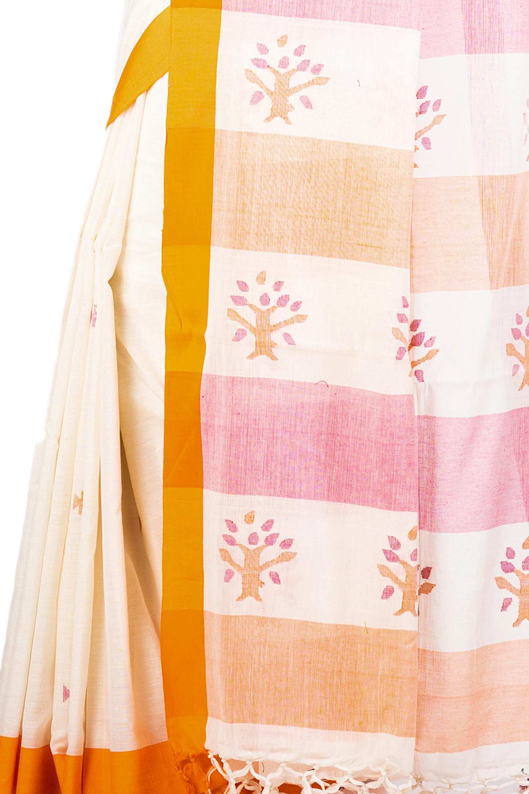 JALPSAR-211042_2-scaled-1.jpg Jalpaibon Woven Bengal Handloom Off White Pure Cotton Saree