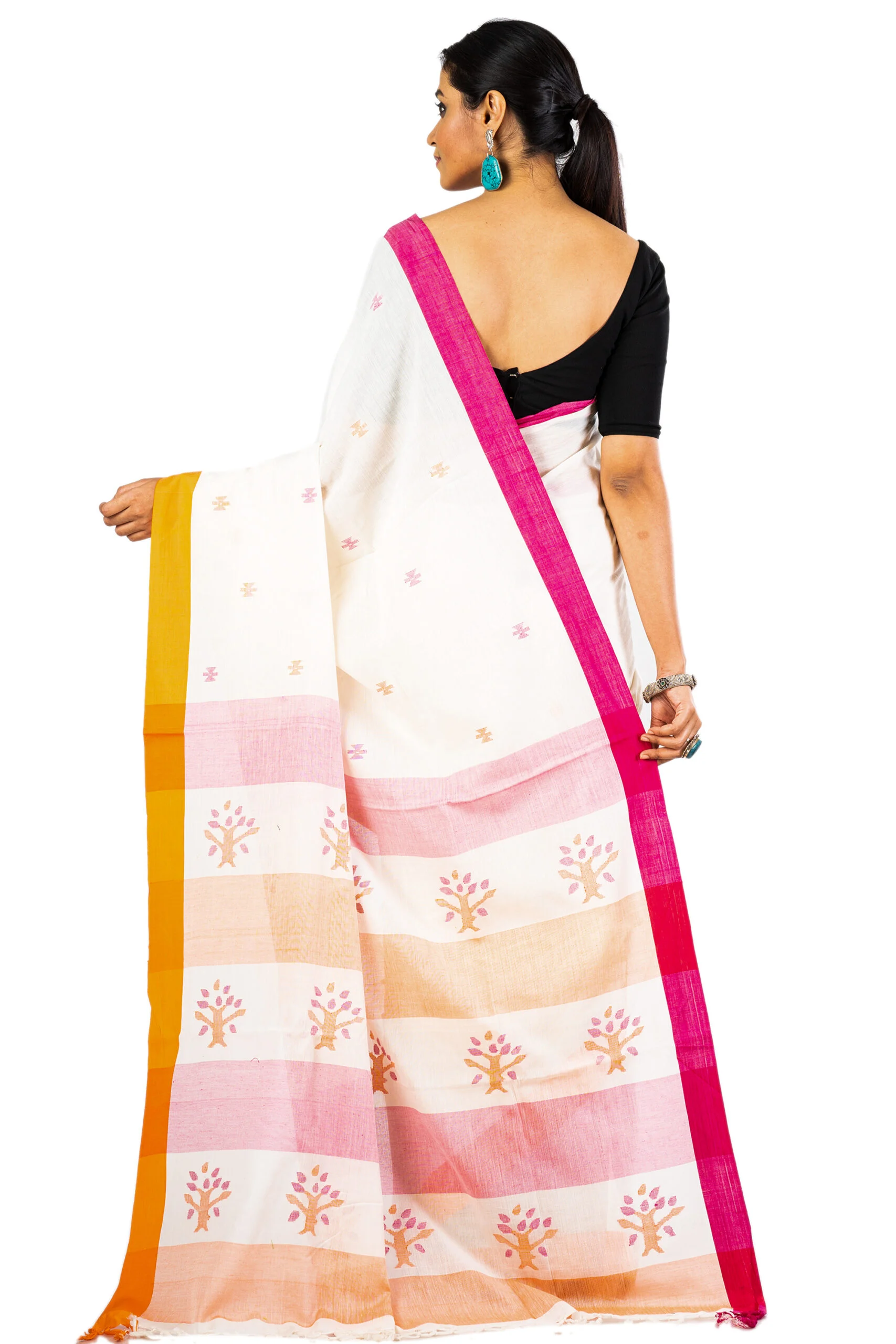 JALPSAR-211042_3-scaled-1.jpg Jalpaibon Woven Bengal Handloom Off White Pure Cotton Saree