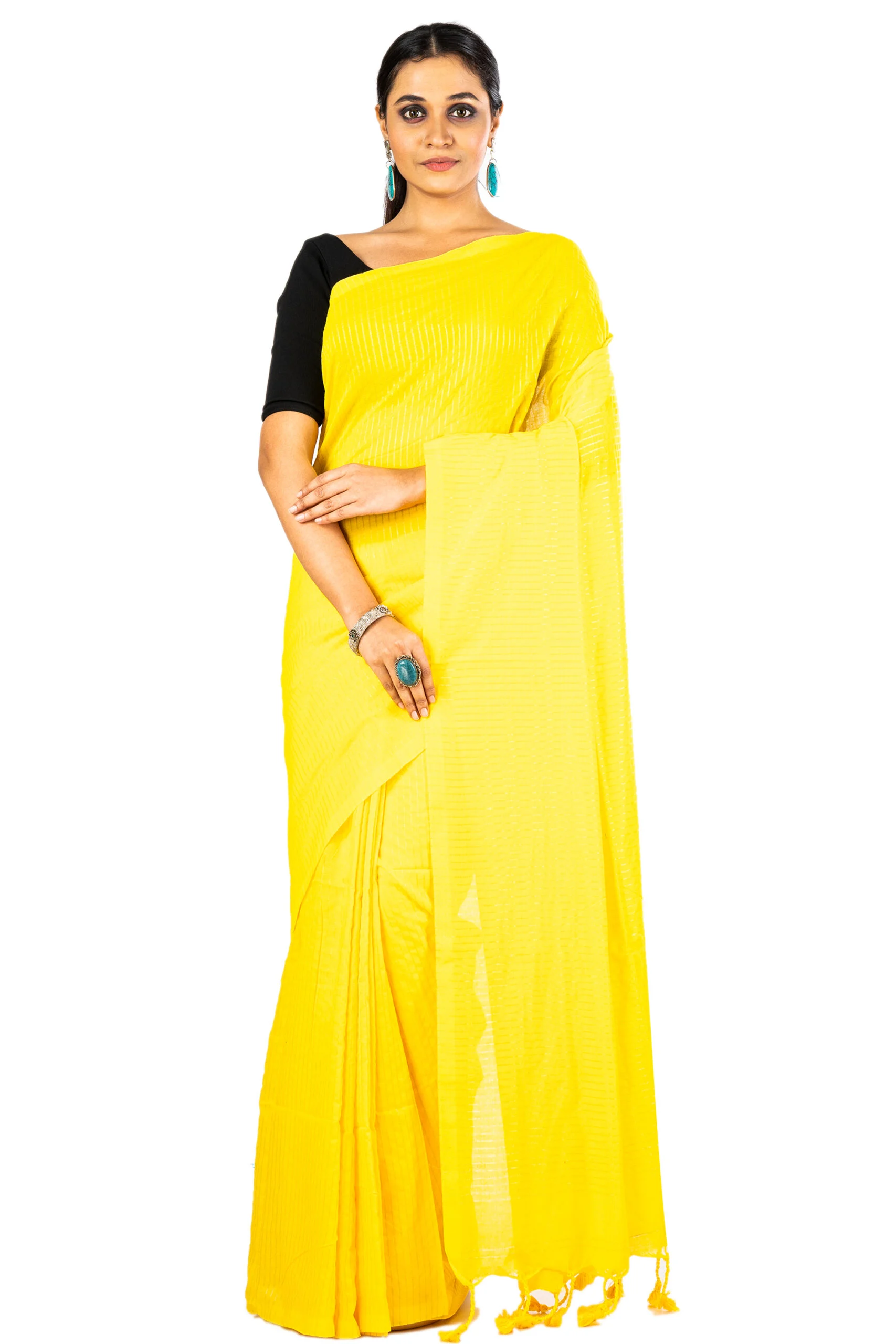 Jalpaibon Yellow Woven Handloom Pure Cotton Saree