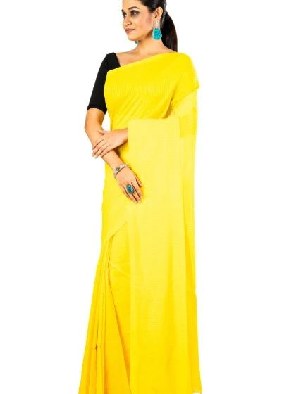 Jalpaibon Yellow Woven Handloom Pure Cotton Saree