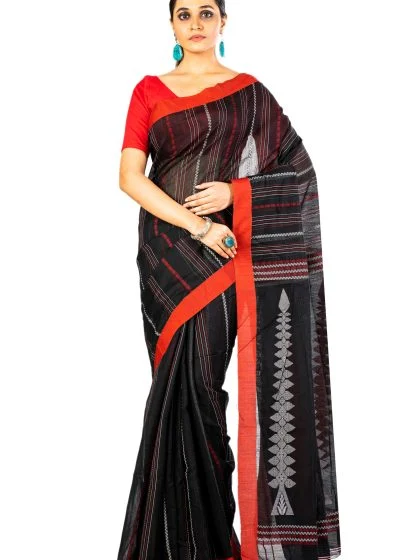 Jalpaibon Woven Black Handloom Silk Cotton Saree
