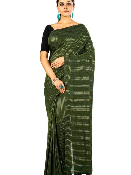 Jalpaibon Green Self Woven Handloom Pure Cotton Saree