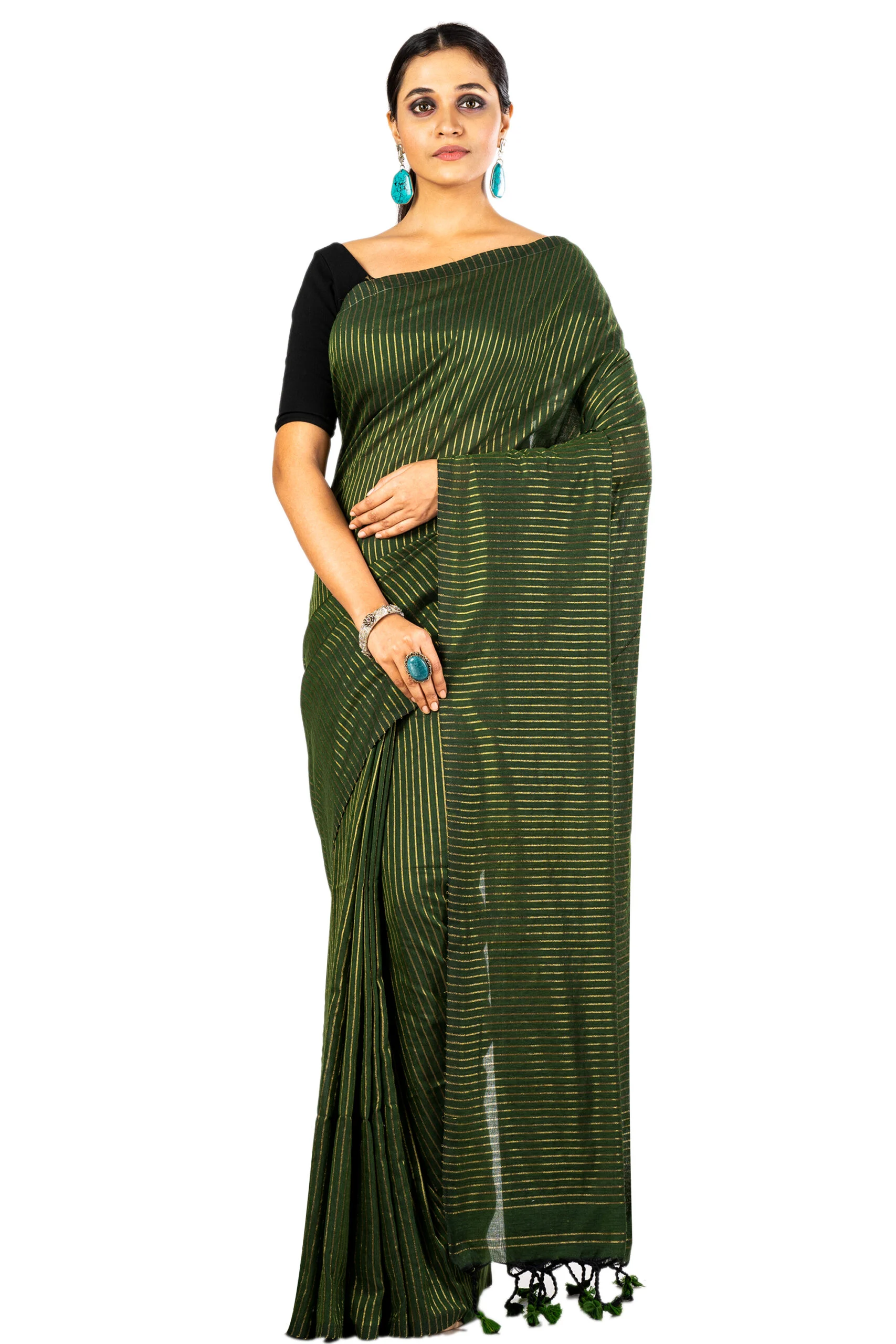 Jalpaibon Green Self Woven Handloom Pure Cotton Saree