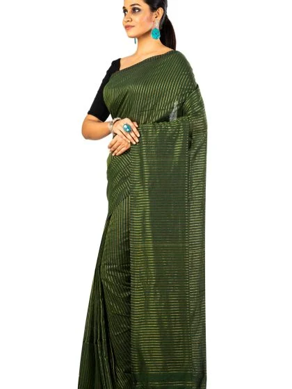 Jalpaibon Green Self Woven Handloom Pure Cotton Saree