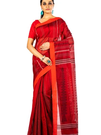 Jalpaibon Woven Red Handloom Silk Cotton Saree