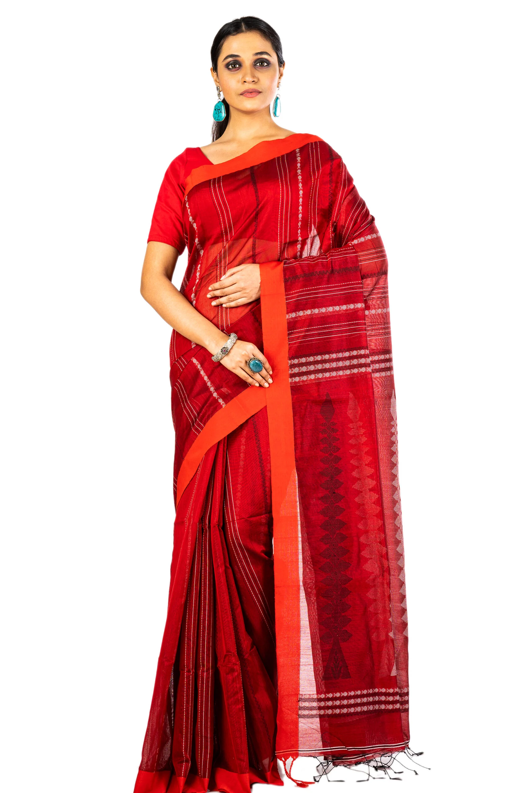Jalpaibon Woven Red Handloom Silk Cotton Saree