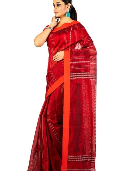 Jalpaibon Woven Red Handloom Silk Cotton Saree