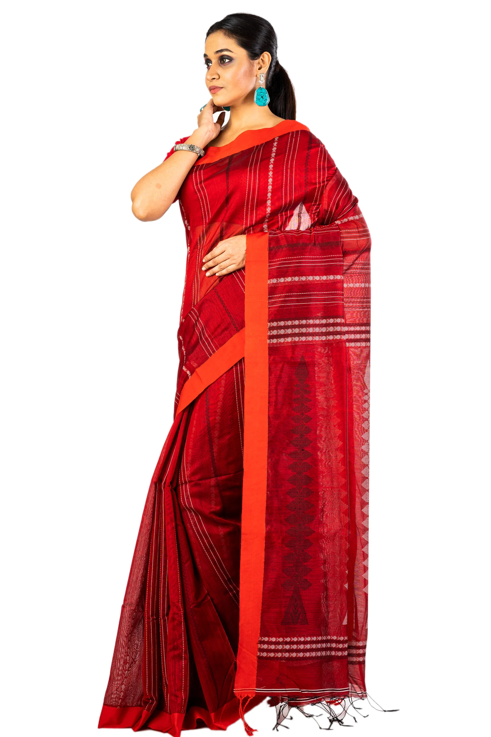 Jalpaibon Woven Red Handloom Silk Cotton Saree