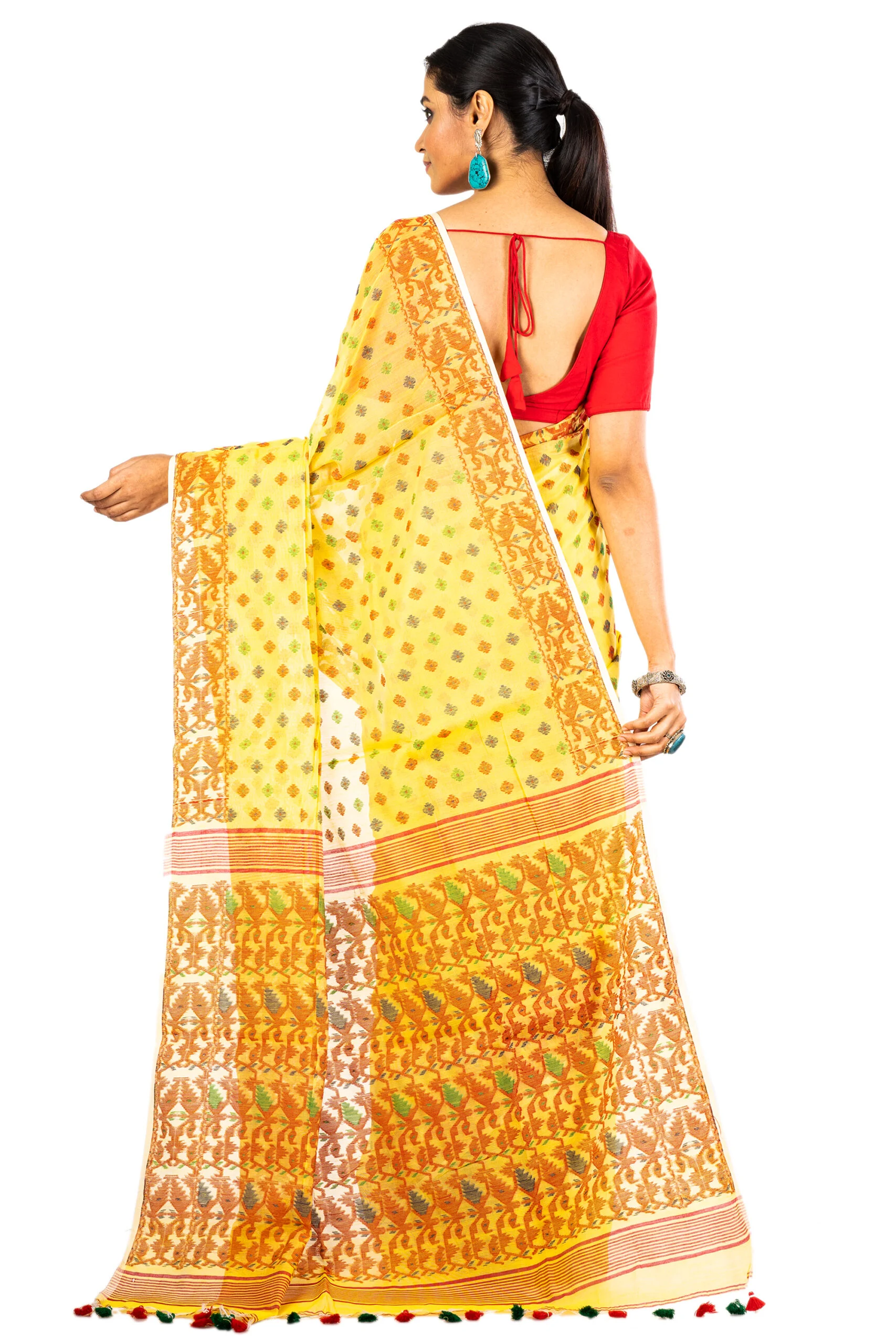 Jalpaibon Yellow Cotton Woven Soft Bengal Jamdani Saree