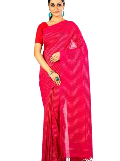 Jalpaibon Red Self Woven Handloom Pure Cotton Saree