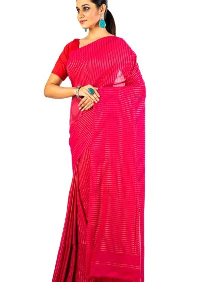 Jalpaibon Red Self Woven Handloom Pure Cotton Saree