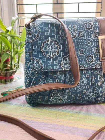 Fabric Sling Bag (Blue) For Women