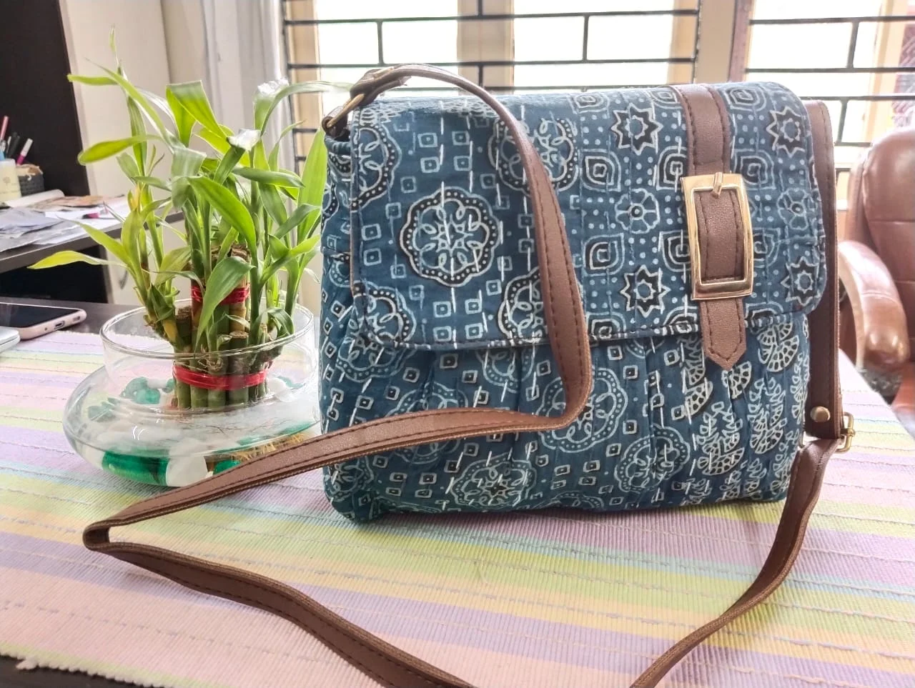 Fabric Sling Bag (Blue) For Women
