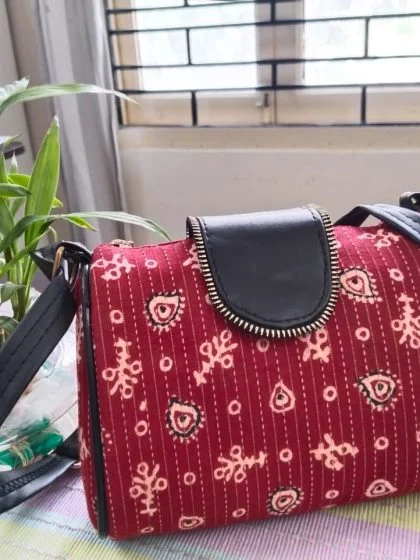 Fabric Sling Bag (Red) for Women