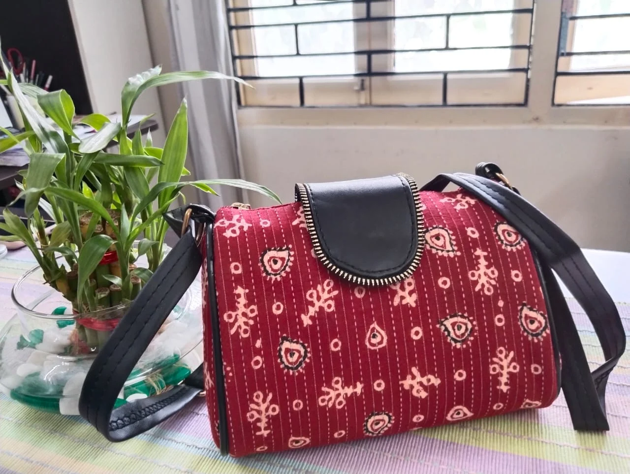 Fabric Sling Bag (Red) for Women
