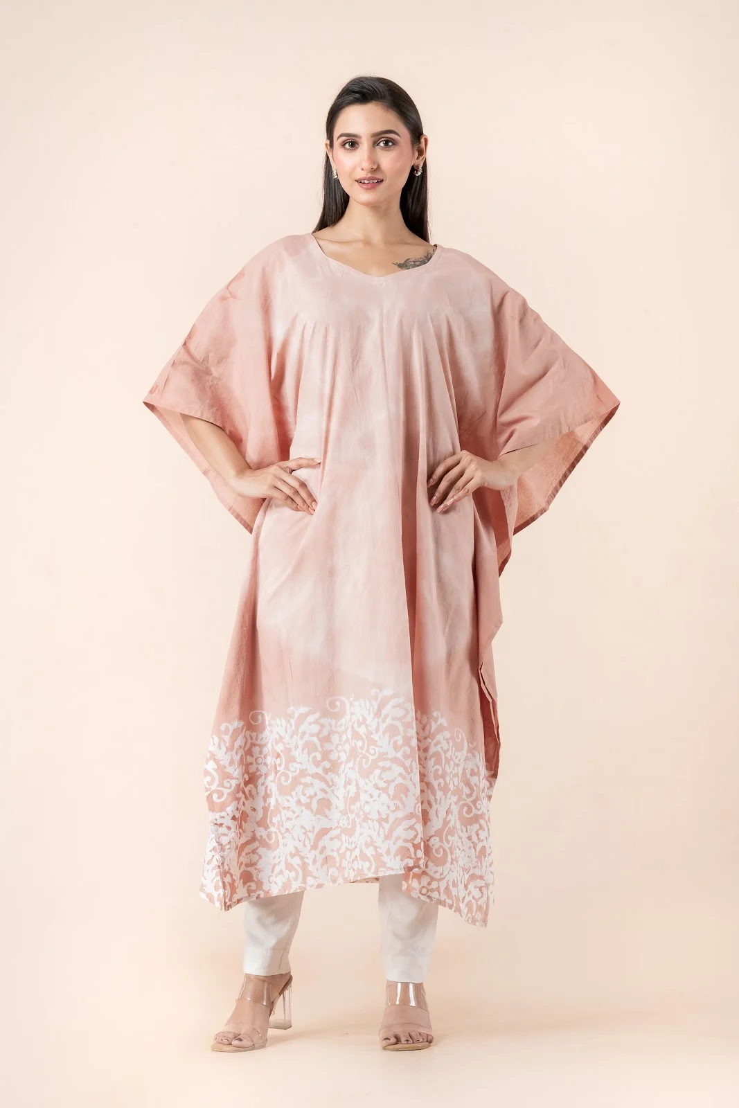 Jalpaibon Peach Cotton Women Kaftan