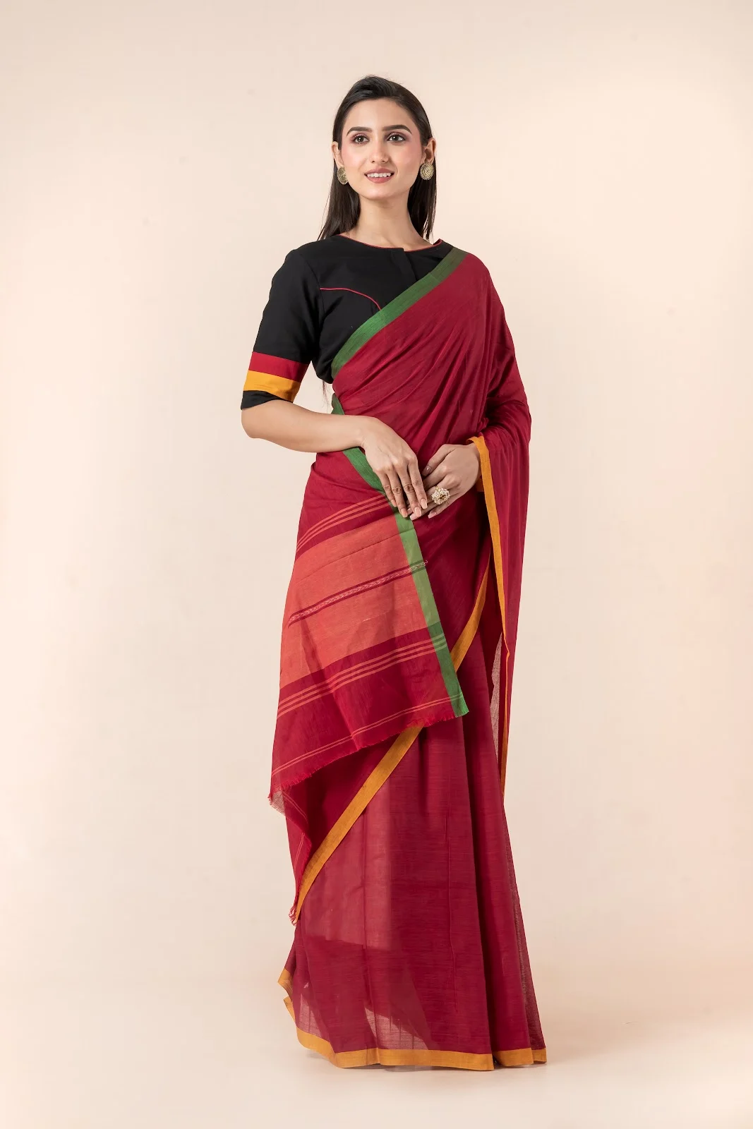JPSAR 26/03/05-image-3 Jalpaibon Red Handloom Khadi Saree