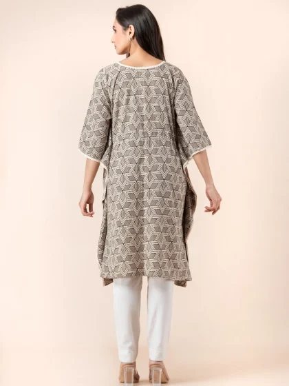 Jalpaibon Beige Cotton Women Kaftan