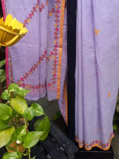 Jalpaibon Purple Gujarati Embroidery Cotton Saree