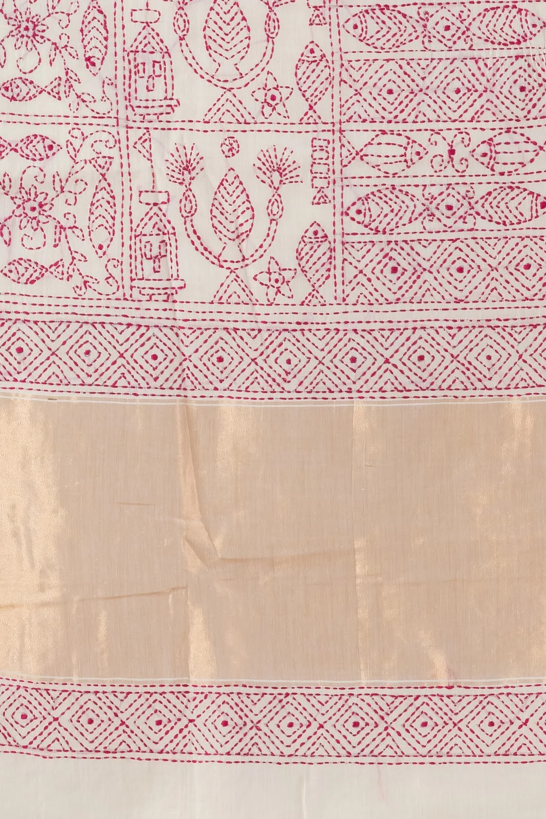 JPSAR 26/03/03-image-10 Jalpaibon Cream Kantha Embroidery Cotton Saree