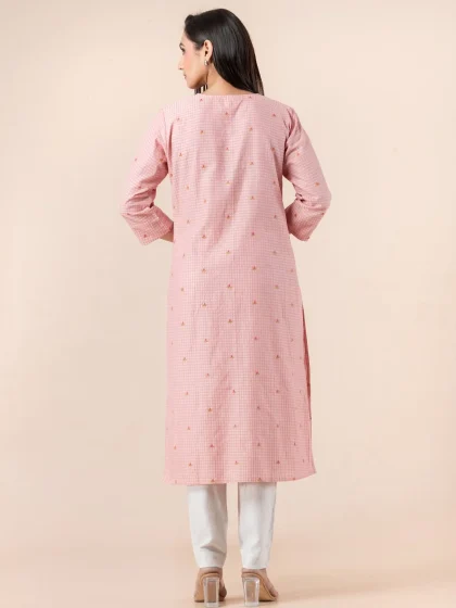 Jalpaibon Pink Cotton Women Kurti