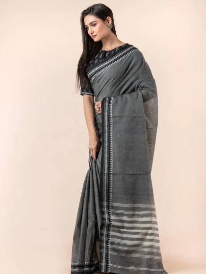 Jalpaibon Dark Grey Handloom Khadi Saree
