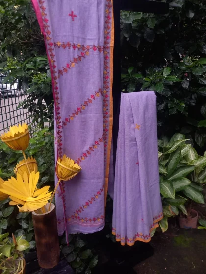 Jalpaibon Purple Gujarati Embroidery Cotton Saree