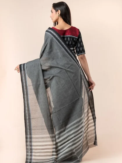 Jalpaibon Dark Grey Handloom Khadi Saree