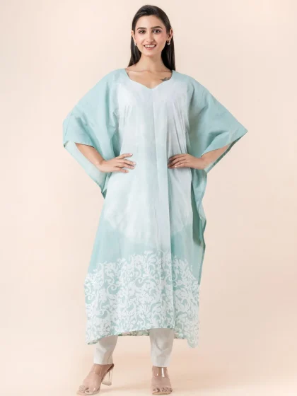 Jalpaibon Green Cotton Women Kaftan