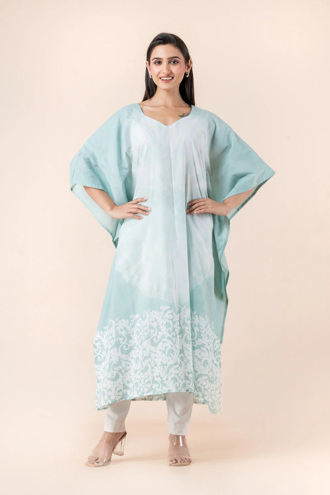 Jalpaibon Green Cotton Women Kaftan