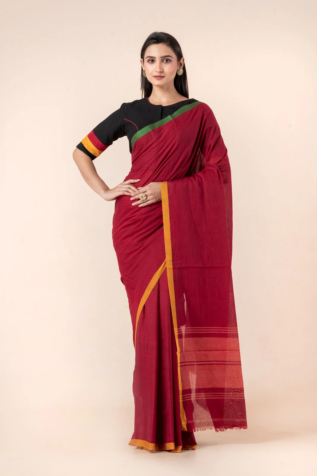 JPSAR 26/03/05-image-7 Jalpaibon Red Handloom Khadi Saree