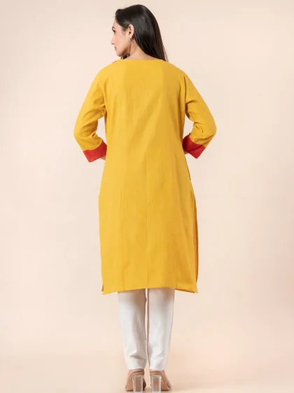 Jalpaibon Yellow Cotton Women Kurti