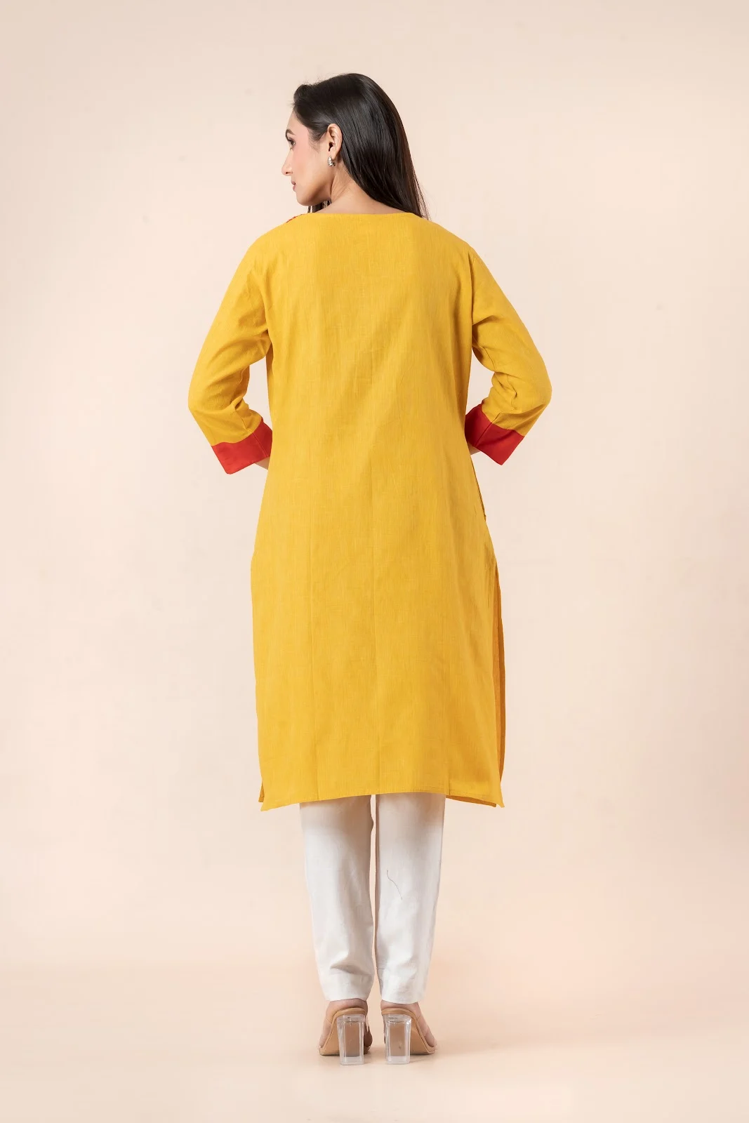 Jalpaibon Yellow Cotton Women Kurti