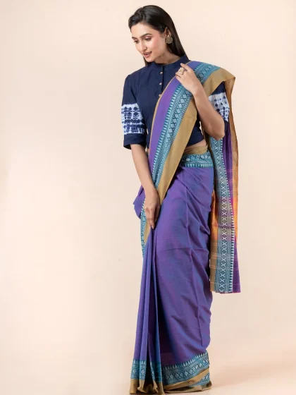 Jalpaibon Blue Handloom Khadi Saree