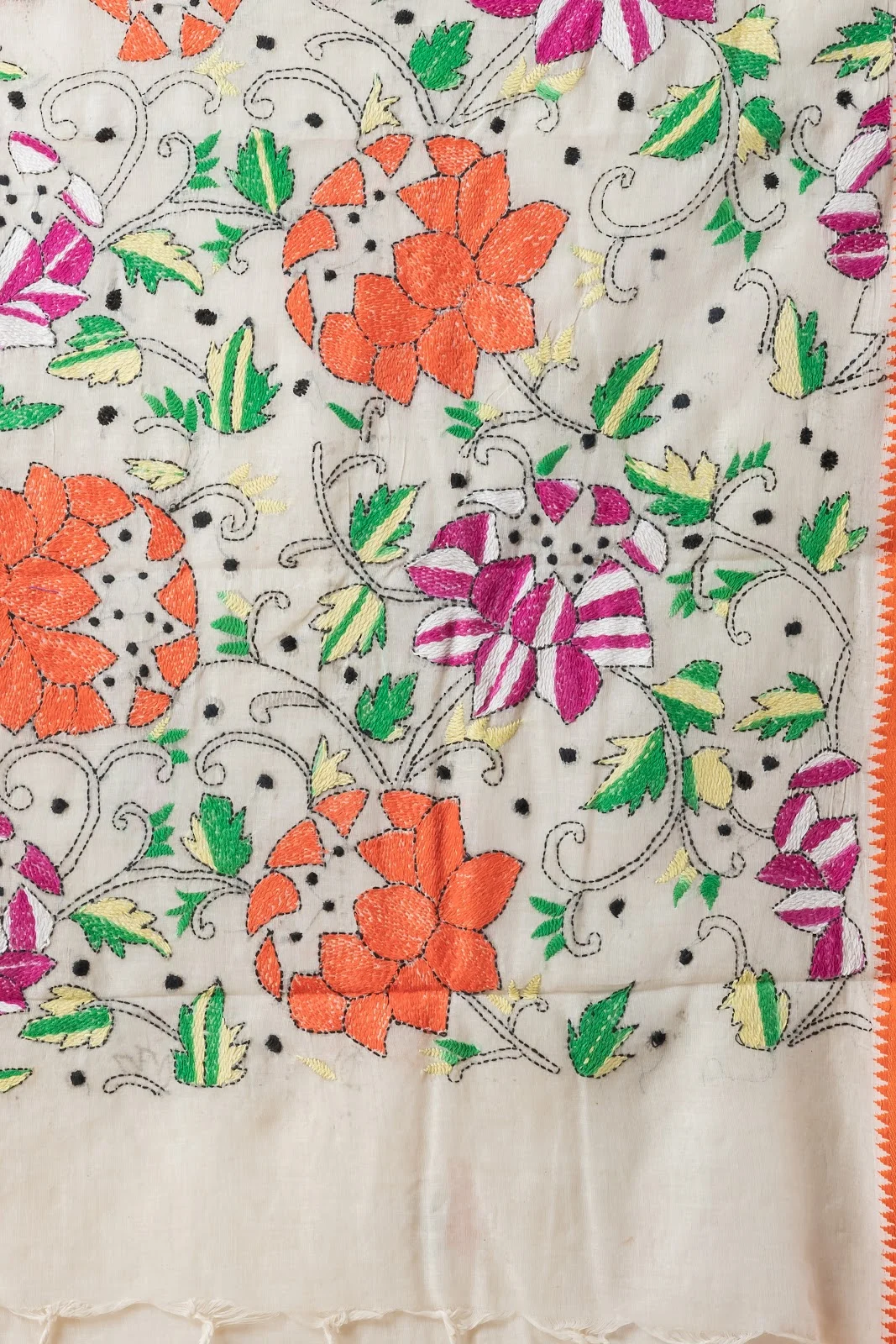 JPSAR 26/03/02-image-7 Jalpaibon Cream Kantha Embroidery Cotton Saree
