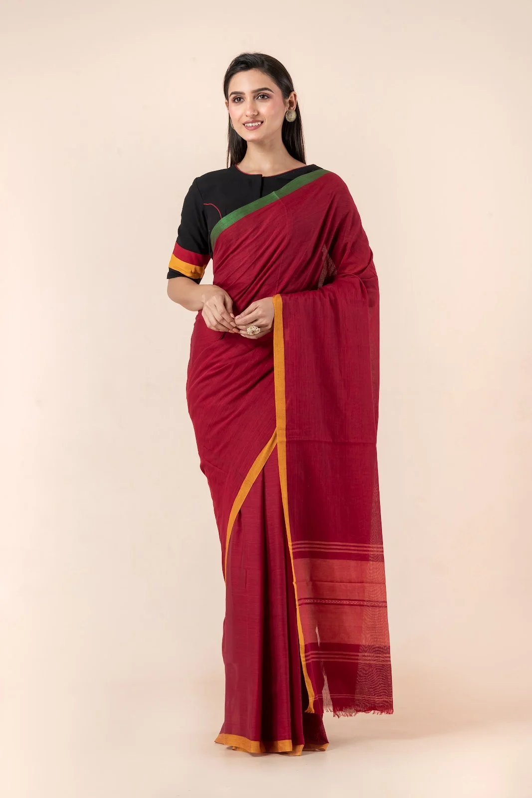 JPSAR 26/03/05-image-5 Jalpaibon Red Handloom Khadi Saree