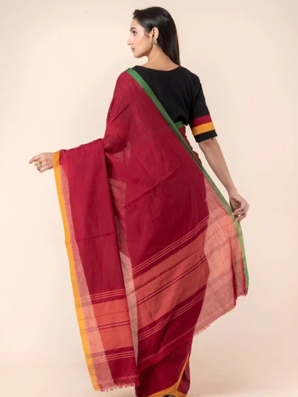 Jalpaibon Red Handloom Khadi Saree
