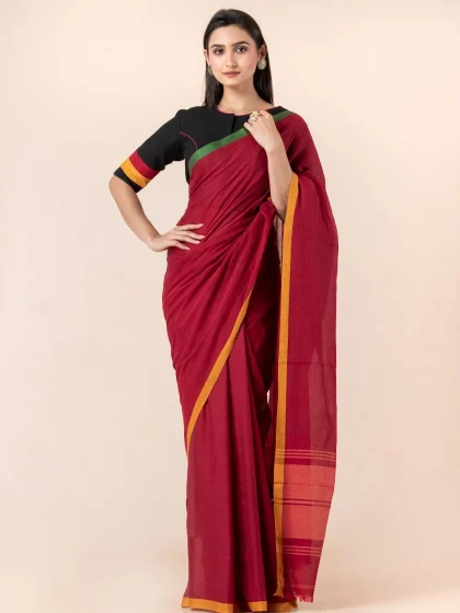 Jalpaibon Red Handloom Khadi Saree
