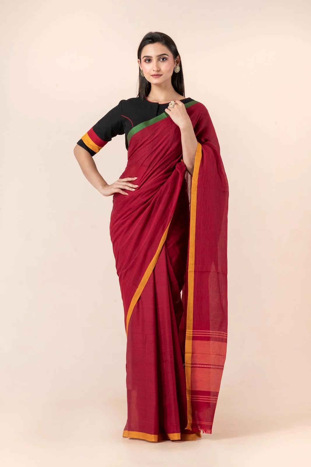 JPSAR 26/03/05-image-2 Jalpaibon Red Handloom Khadi Saree