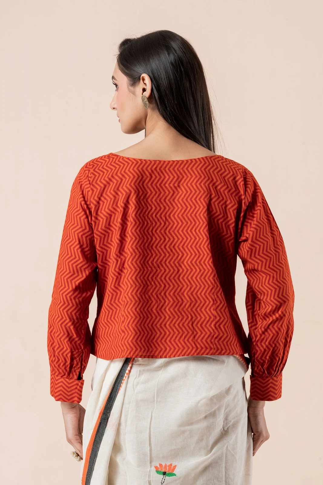 Jalpaibon Orange Cotton Blouse
