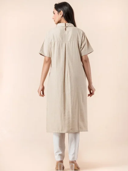 Jalpaibon Beige Cotton Women Kurti