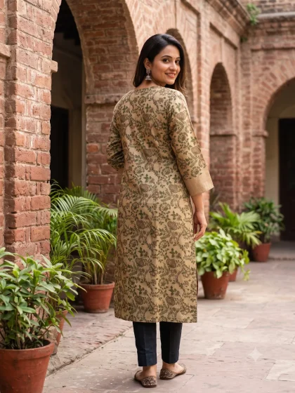 Jalpaibon Yellow Tassar Women Kurti