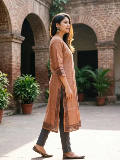 Jalpaibon Rust Tassar Women Kurti